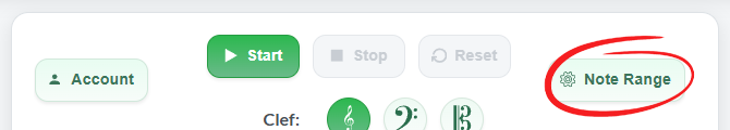 Screenshot of the Note Range button