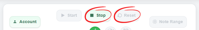 Screenshot of the Stop and Reset button